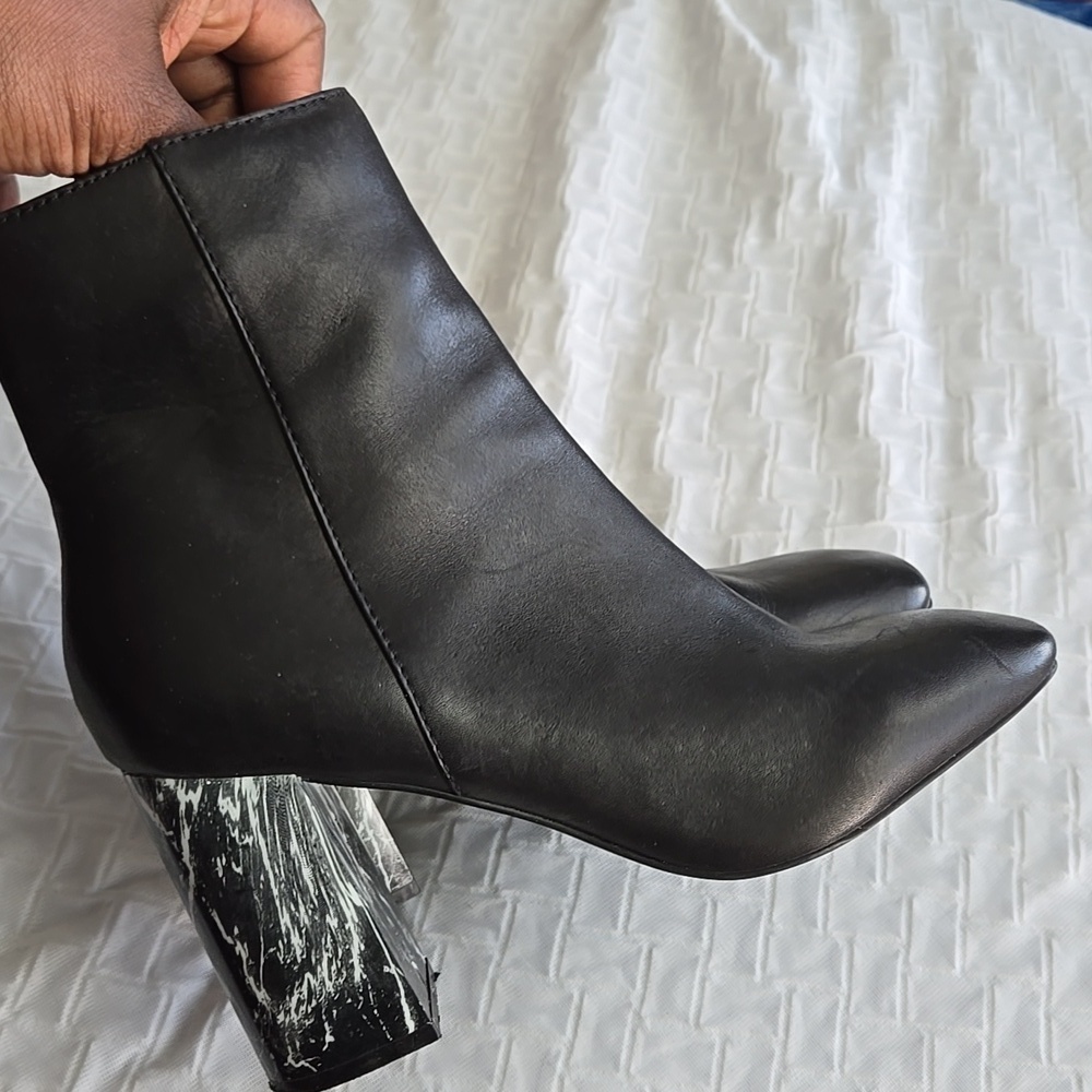 Steve Madden Patina Black Leather Ankle Boots with Marble Heel Eclectic Artsy